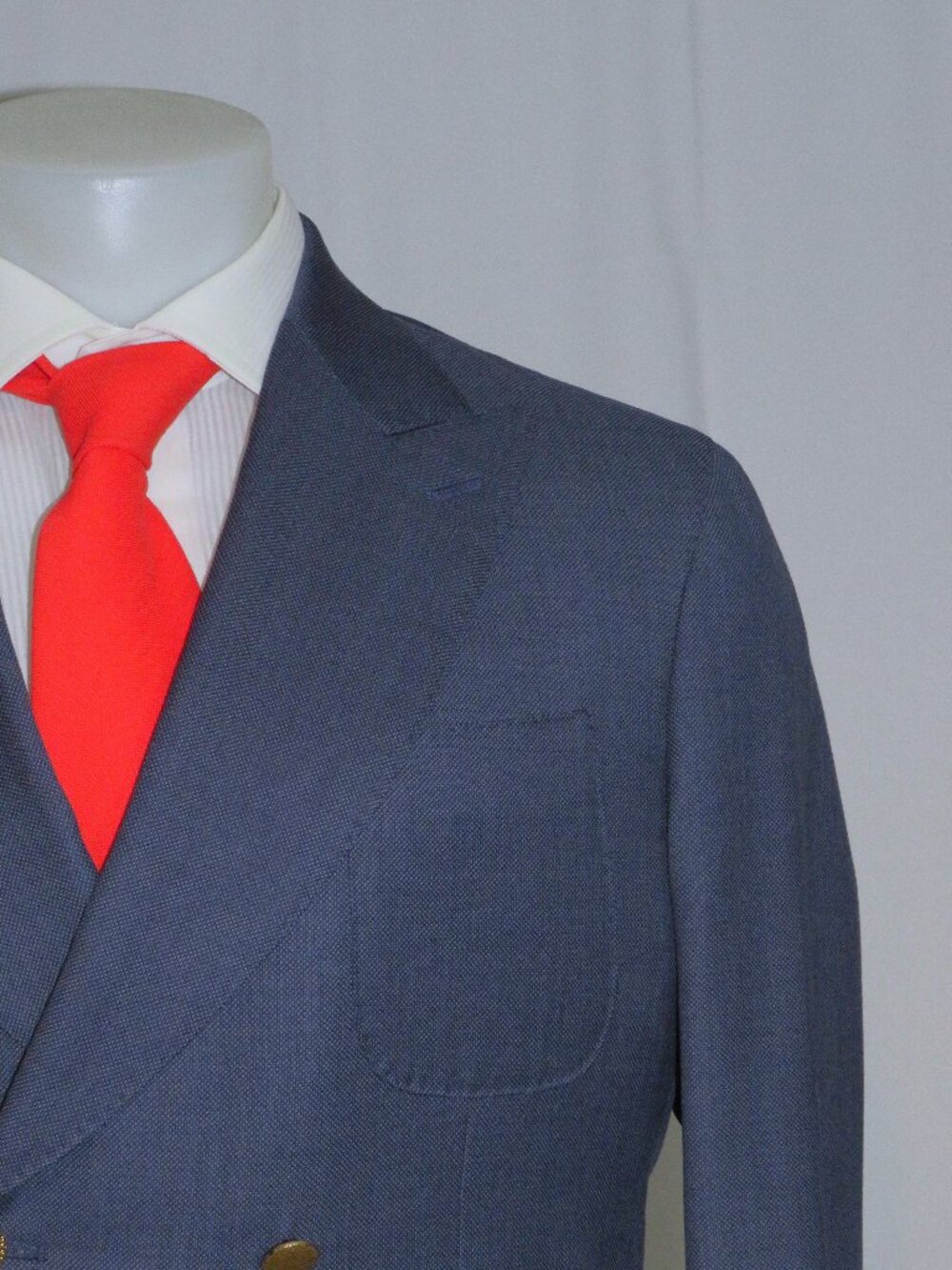 Alex Hitz Blue Birdseye Gold Button Full Canvased Double Breasted Blazer 40S